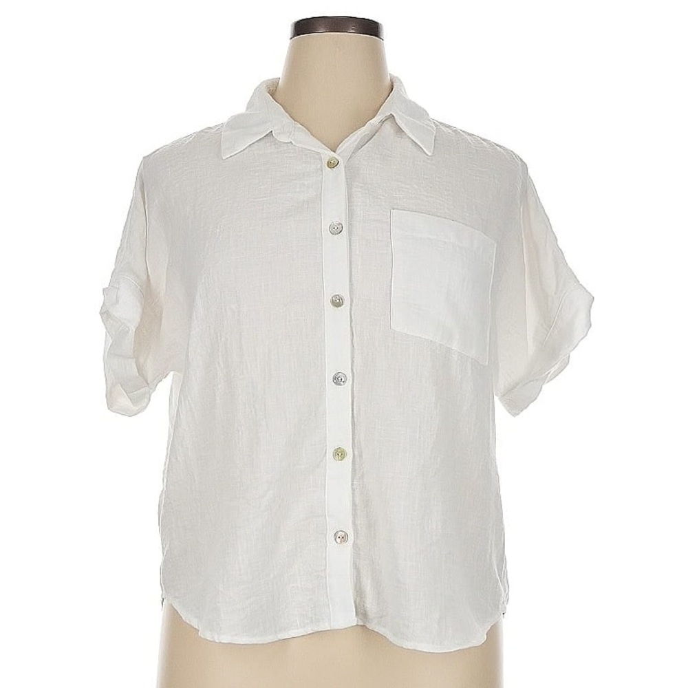 Simple White Button-Up Blouse Size Medium
